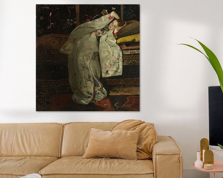 Meisje in witte kimono, Breitner op canvas, behang, poster en meer